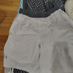 Under Armour Women's Light Gray Athletic Shorts with Dark Gray Waistband